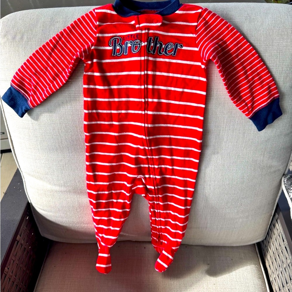 Carter's, Red & White Striped with Navy Accents, Footie Sleeper, Size 9 M
